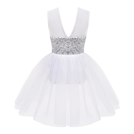 Girls Ballet Gymnastics Figure Ice Skating Sequin Leotard Tutu Dress Performance Dancewear