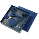 Men's 8pcs Tie Set Wedding Cravat Silk Bowtie Pocket Square Cufflinks Brooch Box Set Gifts For Men