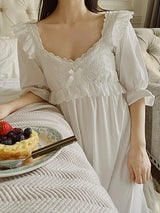Summer Cotton Women's Sleepwear Antique French Style Lace Nightgown Nightdress