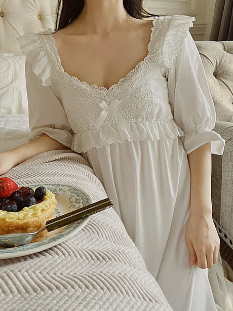 Summer Cotton Women's Sleepwear Antique French Style Lace Nightgown Nightdress