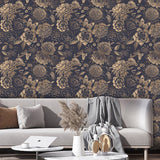 Ink Floral Self Adhesive Wallpaper Black Flower Removable Peel and Stick Wallpaper