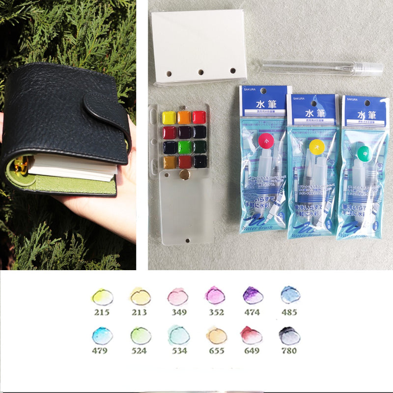 Painters Pocket Kit A9 Three-Ring Mini Loose-Leaf Leather Notepad Painting Supplies