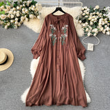 Olive's Embroidered Long Sleeve Shirt Dress
