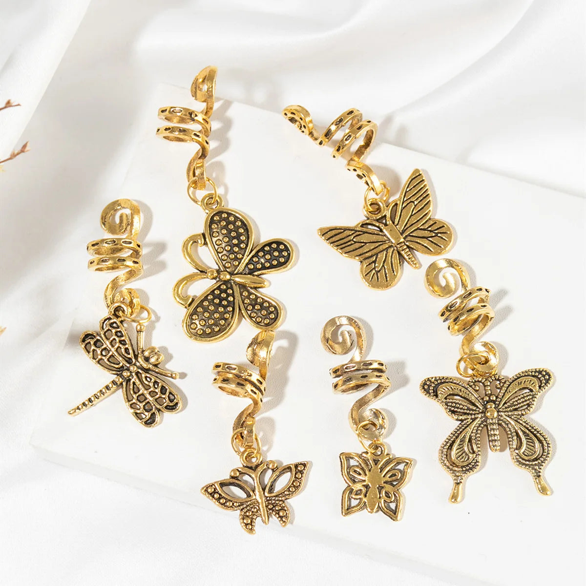 6pcs/set Gold Hair Braid Rings Dreadlock Beads Cuff Clips
