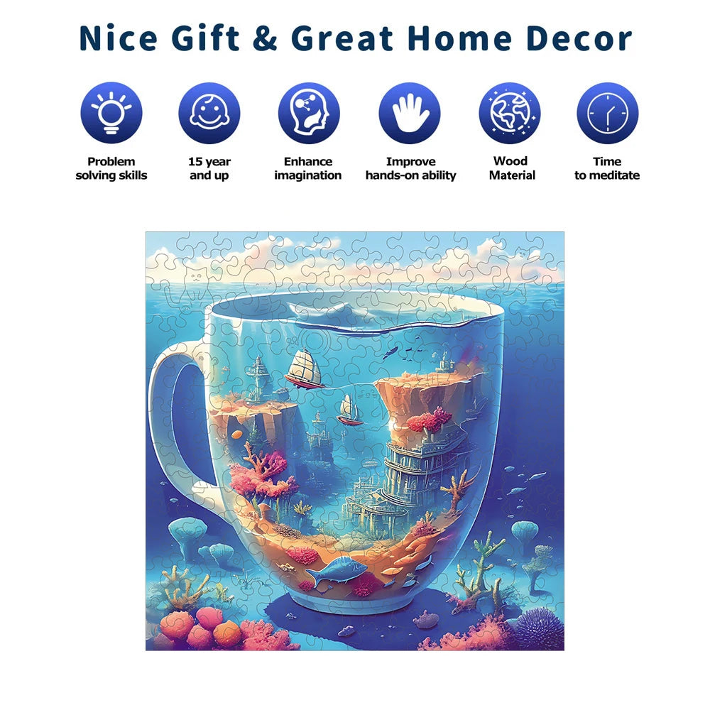 The Underwater World Cup Unique Shape Wooden Jigsaw Puzzles