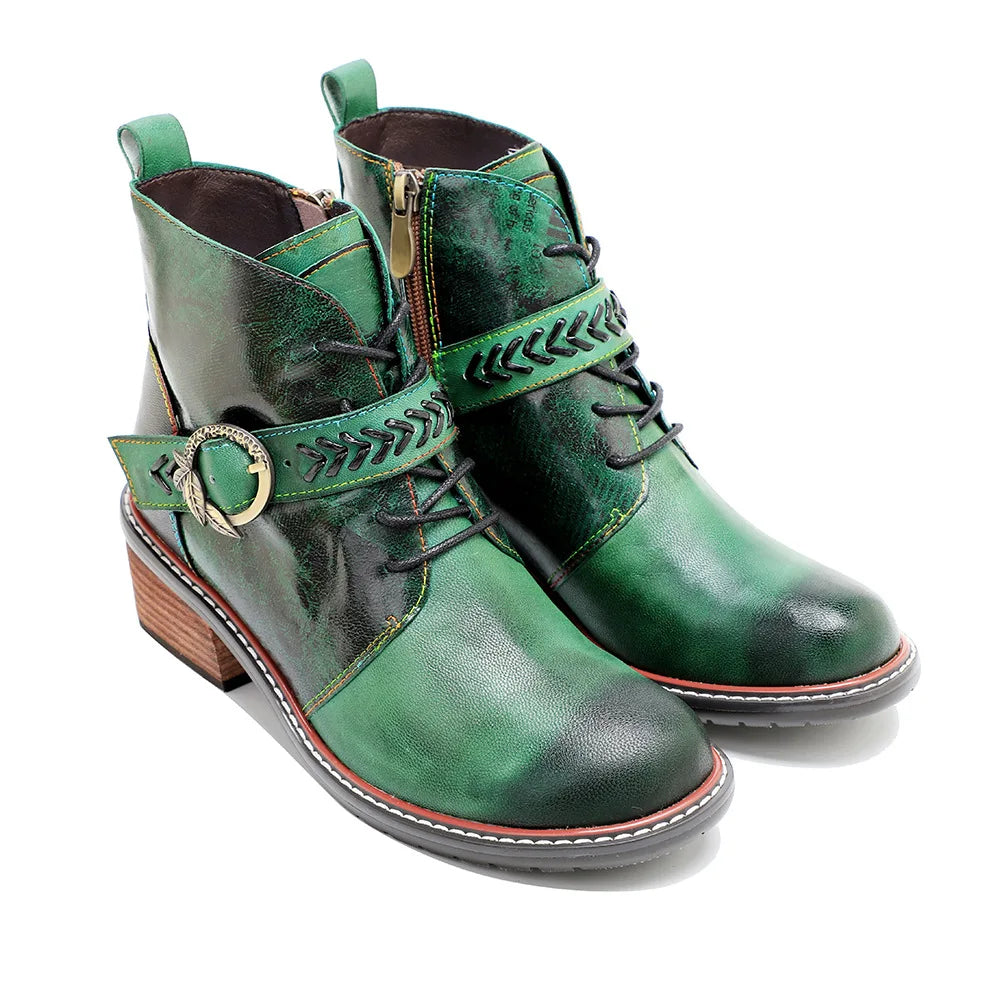 Wickedly Green Sheepskin Leather Ankle Boots