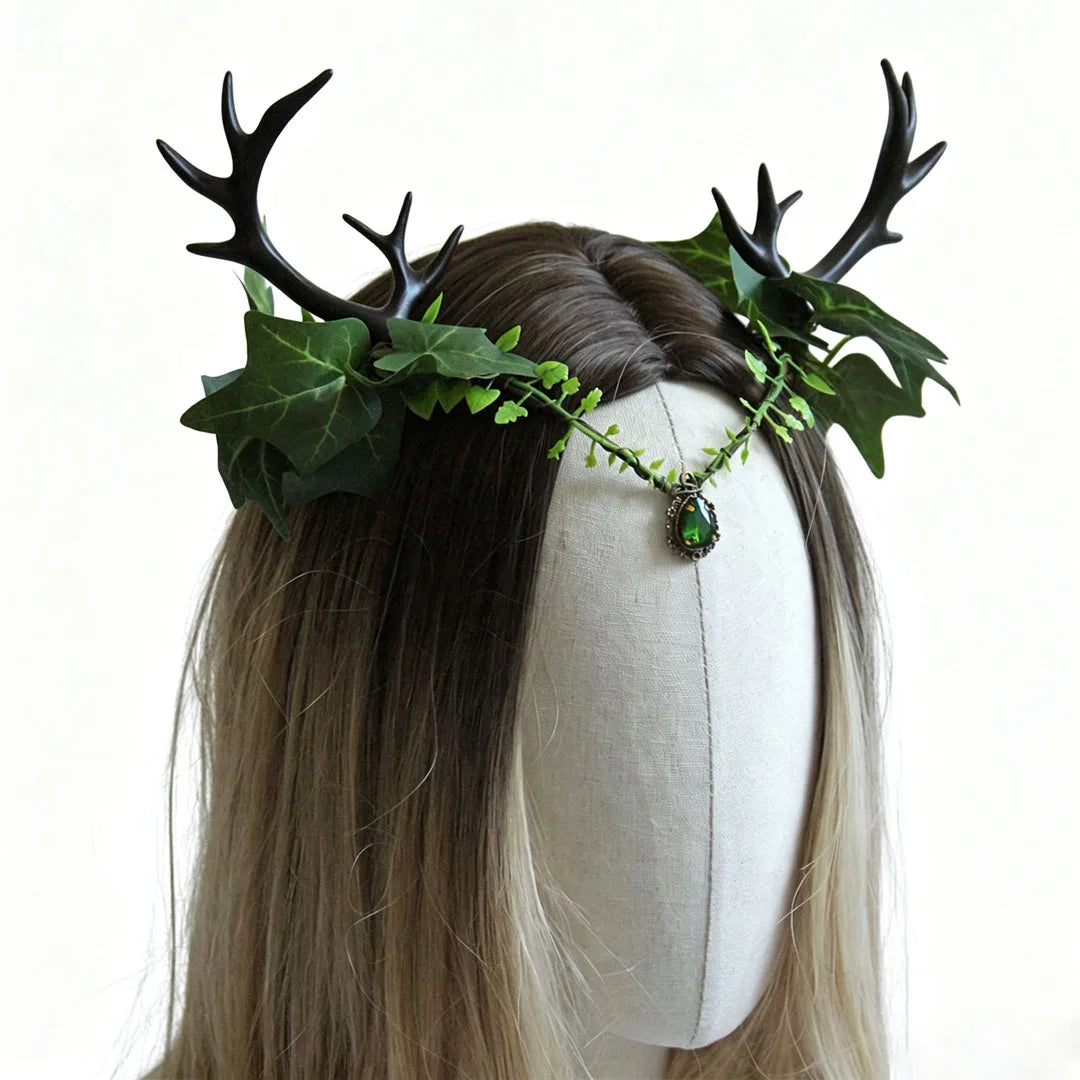 Handmade Black Antler Crown Gothic Woodland Headpiece Halloween Costume
