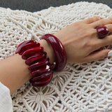 Vintage Style Cherry Red Acrylic Resin Chunky Bangles Bracelet