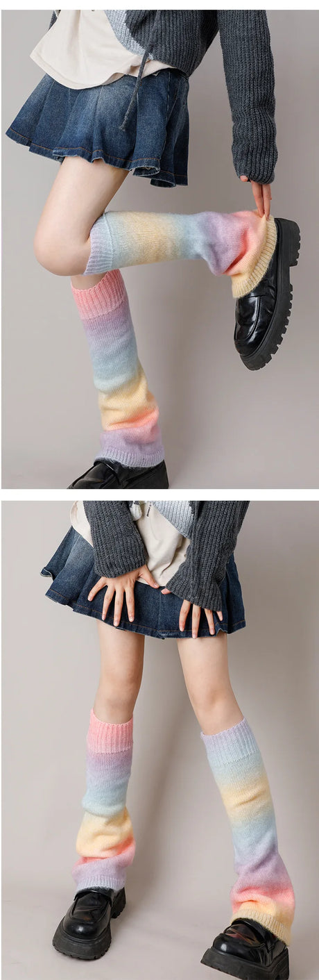 Gradient Japanese Boot Cuffs Knitted Wool Over Knee Leg Warmers