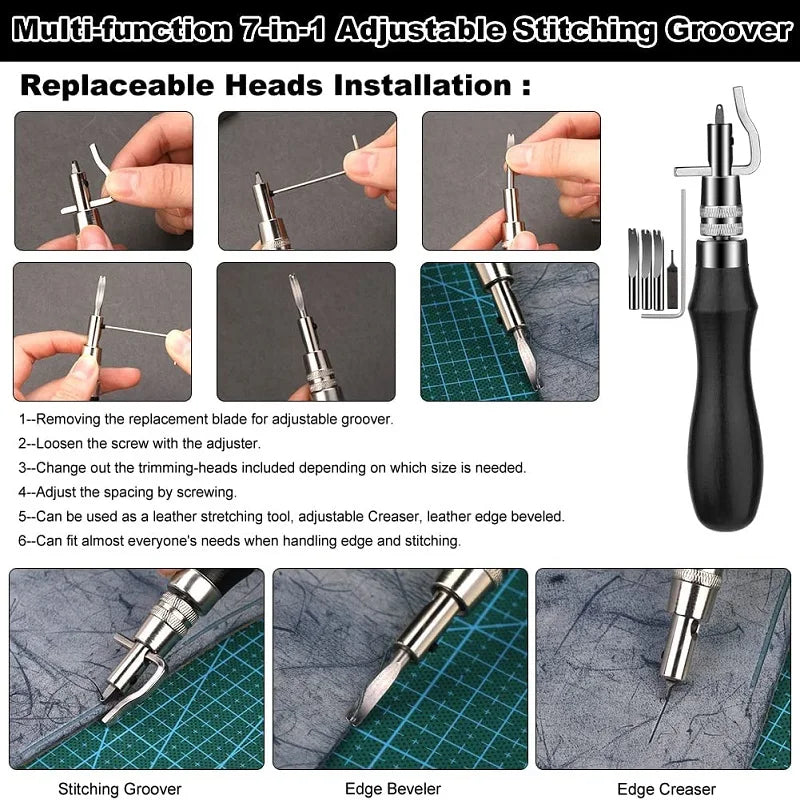 Leather Craft Tools Kit with Carving Tools for Cutting Punching Sewing Carving Stamping