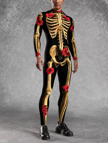Skeleton Bodycon Jumpsuit Halloween Cosplay Costume Day Of The Dead Outfit