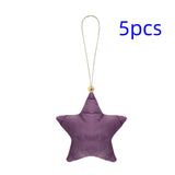 5pcs Christmas Velvet Star Ornaments Xmas Tree Hanging Decorations