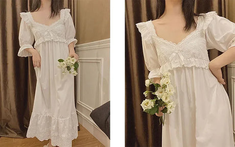 Summer Cotton Women's Sleepwear Antique French Style Lace Nightgown Nightdress