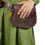 Medieval Leaf-Patterned Embossed PU Leather Waist Bag Forest Belt Pouch Renaissance Costume Accessories Cosplay Props