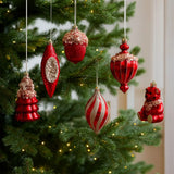 Red Christmas Tree Ornaments Shatterproof Plastic Glitter Little Bear Balls Acorn