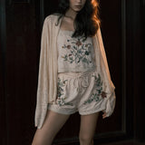 Terra's Boho Summer Cotton Linen Short Sets Camis Top Floral Folk Style Embroidery