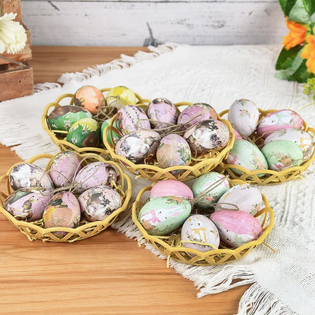 6Pcs Foam Easter Eggs Hanging Ornaments With Basket