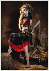 Tribal Fusion Women Belly Dance Costume 2 pieces Top and Hip Scarf