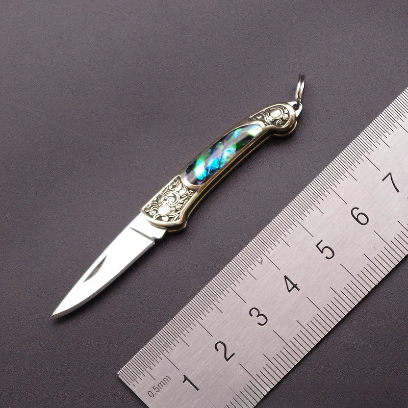 Handmade Brass Shell Inlay Folding Pocket Knife