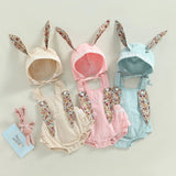 Baby Bunny Romper Rabbit Ears Overalls Bodysuit Playsuits Easter Day Outfit Costume with Hat