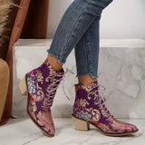 Purple and Golden Marie Antoinette Handmade Embroidered Ankle Boots