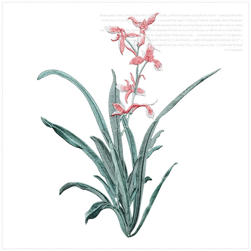 Orchid Flower Iron on Applique Floral Patch DIY Craft 19 X 24.5CM