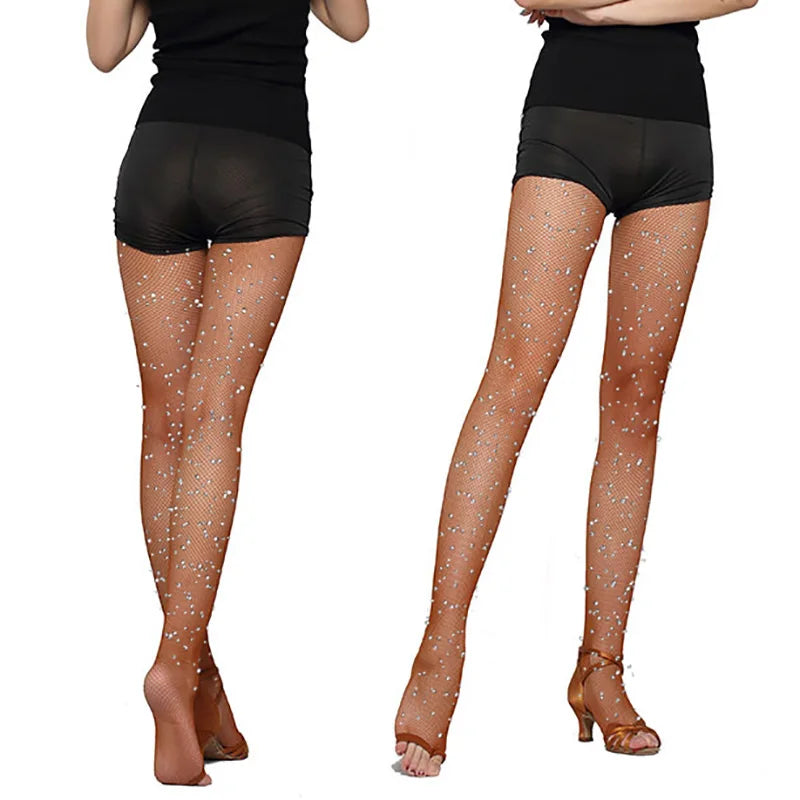 Professional Latin Dance Diamond Tights Open Toe Fishnet Pantyhose
