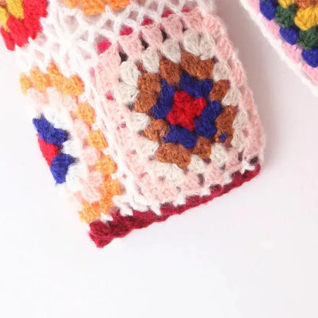 Granny Square Hand Crochet Mohair Hooded Long Cardigan