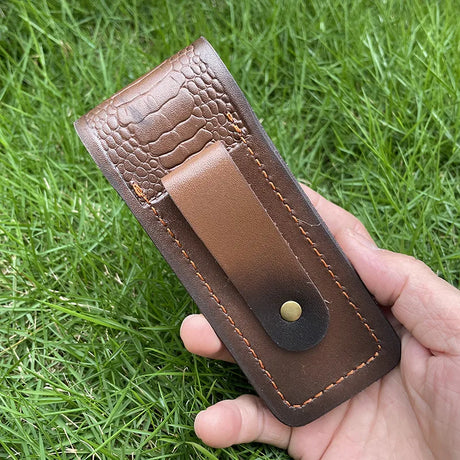 15 CM Pocket Knife Holder Embossed Genuine Leather Scabbard Pocket Knife Sheath Case Belt Holsters