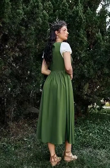 Medieval Cosplay Costume Women Two Layer Lace Up Bodice Dress