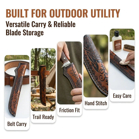 Embossed Genuine Leather Straight Knife Blade Cover Protector 300mm Sheath Scabbard