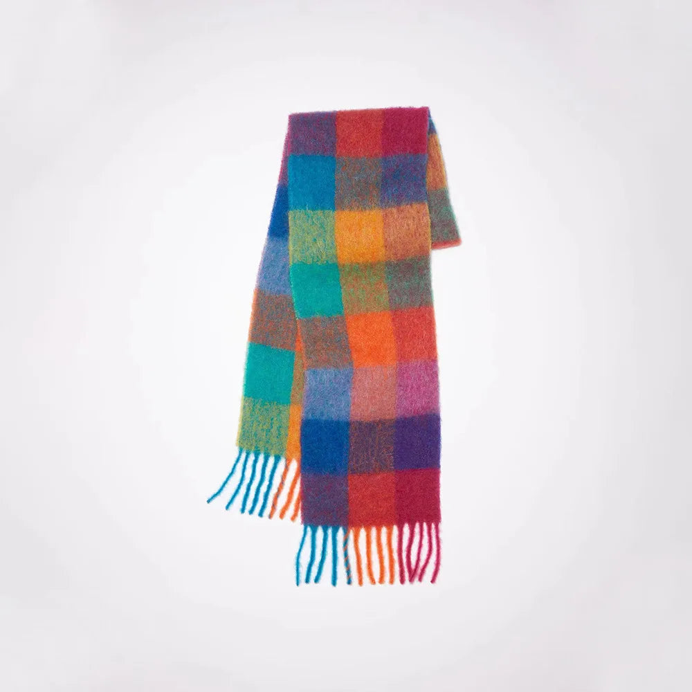 Colour Blocks Autumn Winter Plaid Scarves Imitation Cashmere Mohair