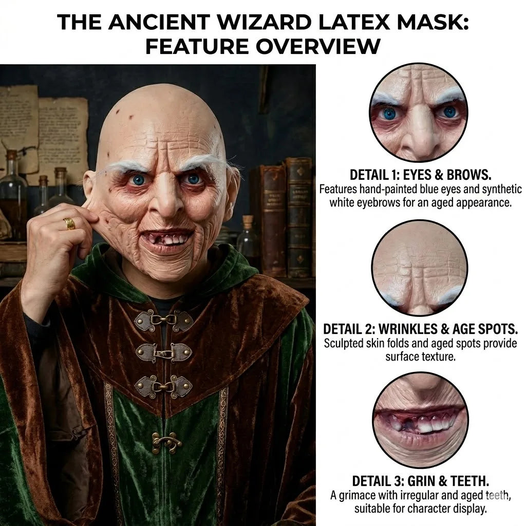 Bald Old Man Mask Full Head Latex Scary Grandpa Halloween Horror Party Cosplay Costume Prop