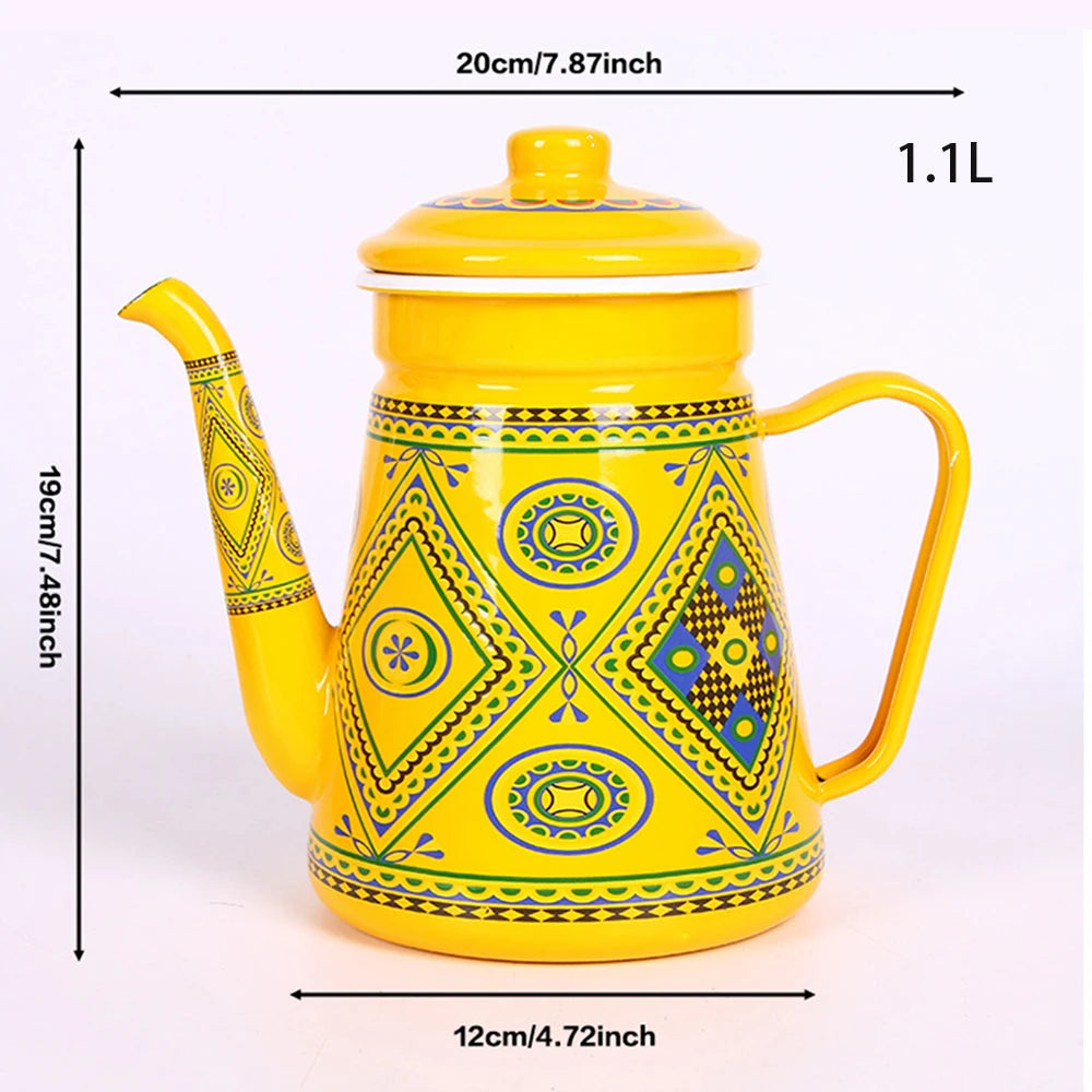 1.5L Enamel Coffee Pot Gooseneck Spout Stovetop Tea Kettle