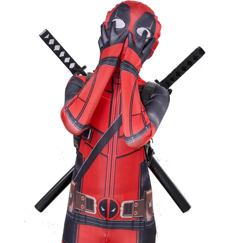 Deadpool Costume Kids Superhero Child Cosplay Halloween Costume Swords Kids Jumpsuit