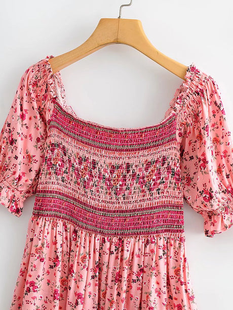 Anahita Bohemian Floral Shirred Dress