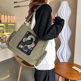 Raven Print Canvas Shoulder Bag Crossbody Messenger Bag