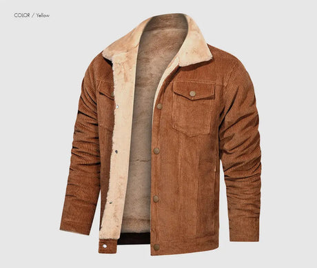Woodsman Winter Corduroy Jackets Thick Warm Faux Fur Collar Bomber Coat