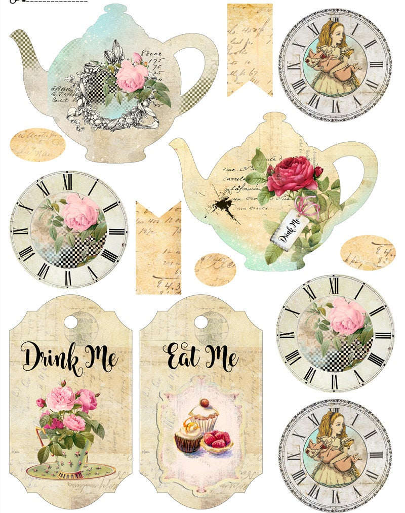 Vintage Alice In Wonderland Theme Scrapbooking Stickers