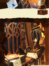 Magic Night Alley DIY Wooden Book Nook Shelf Insert Miniature Building Kits Bookshelf Decor with LED Lights