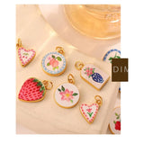 1pc Dopamine Charm Stainless Steel-plated 18K Gold Enamel Round Pendant Charms