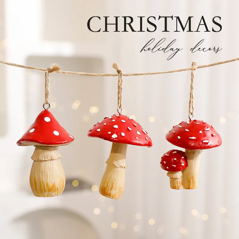 1/3Pcs Red Mushroom Christmas Tree Hanging Ornaments