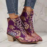 Purple and Golden Marie Antoinette Handmade Embroidered Ankle Boots