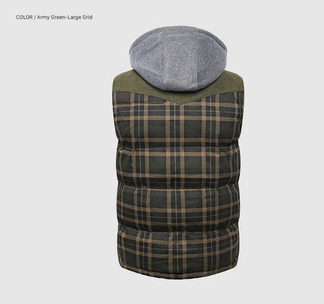 Woodsman Cotton Plaid Hooded Puffer Vest Jacket Thick Warm Winter Plaid Sleeveless Coat