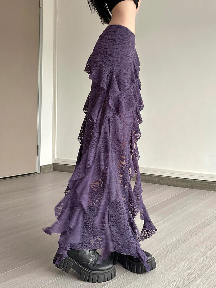 Lace Skirts Irregular Hem Multi-Layered Ruffles