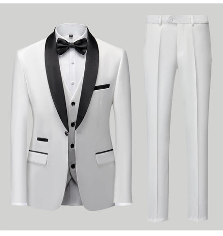 Mens Tuxedo Three Piece Suit Blazer with Trousers and Vest
