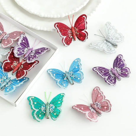 Glitter Christmas Butterflies Ornaments Sparkling Christmas Tree Decorations with Clips
