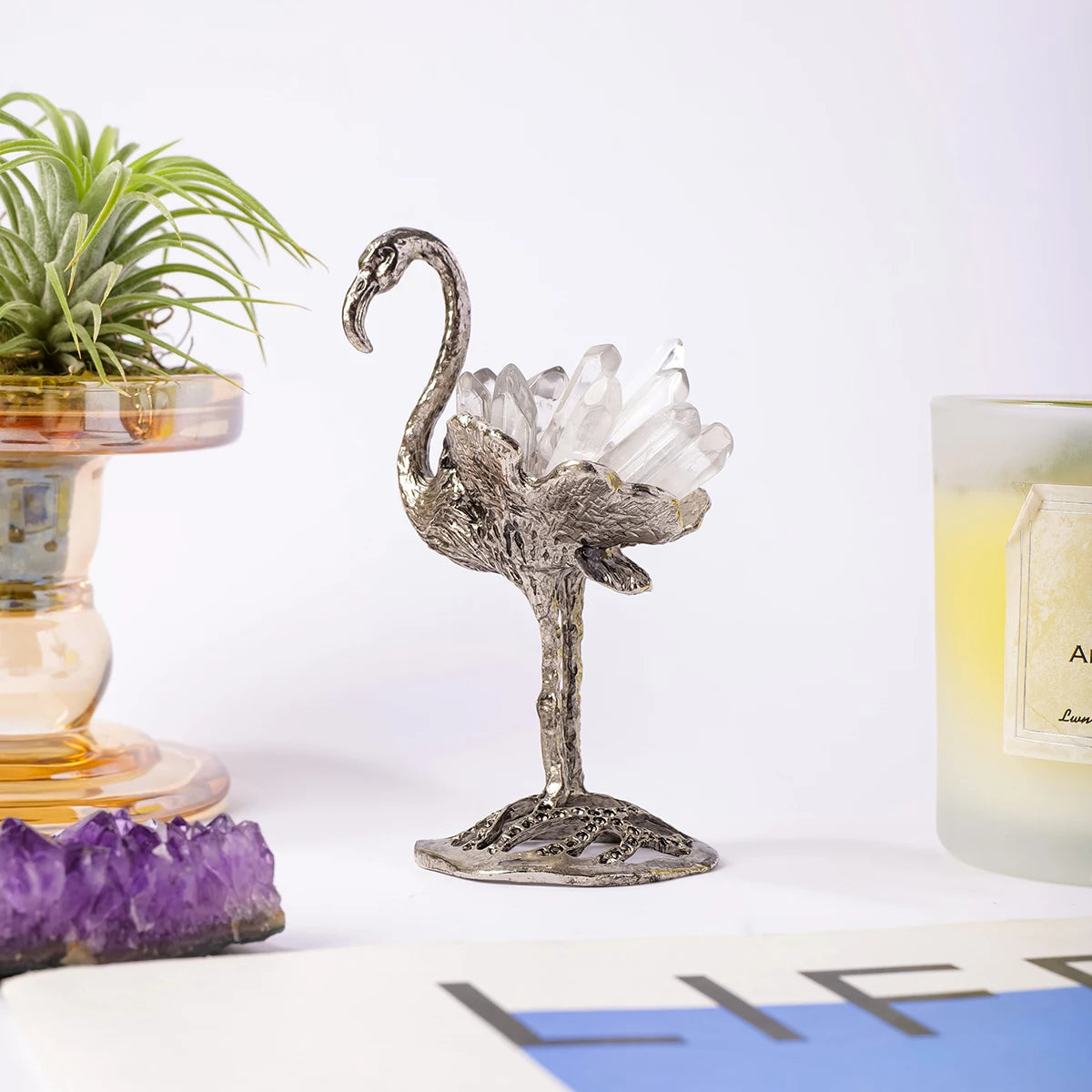 Natural Crystal Amethyst Citrine Flamingo Home Decor