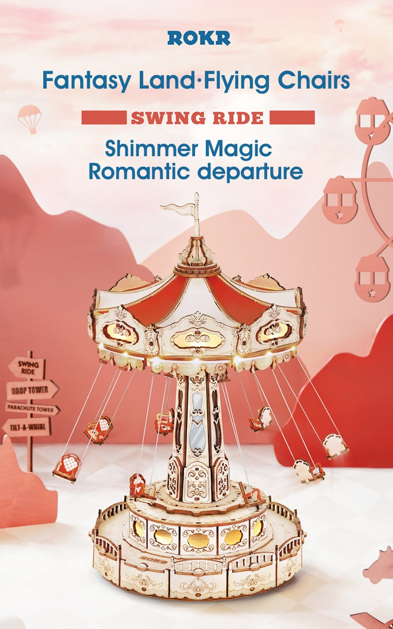 Swing Ride Music Box Amusement Park Series DIY 3D Wooden Model Kit Puzzle