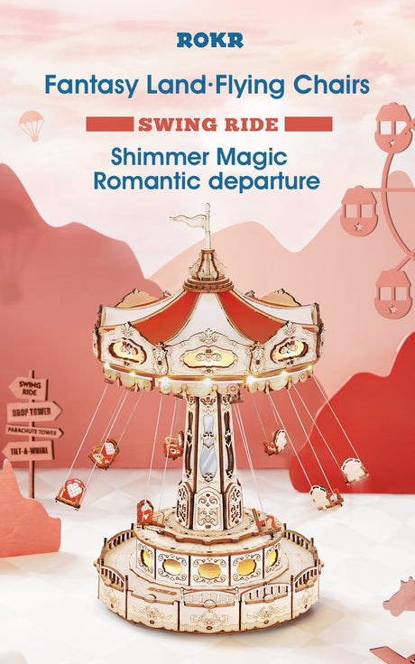 Swing Ride Music Box Amusement Park Series DIY 3D Wooden Model Kit Puzzle